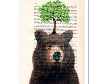Bear with tree, save the planet, save the earth, original artwork from Coco de Paris for bear lovers, environment art