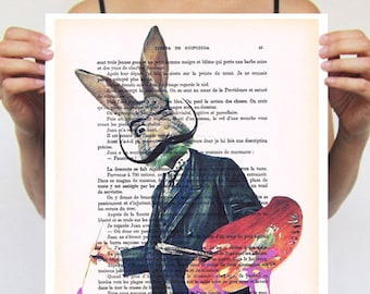 Salvador Dali Poster Size11x16 by Coco de Paris, elegant rabbit, bunny print, acrylic painting, rabbit drawing: Rabbit Painter