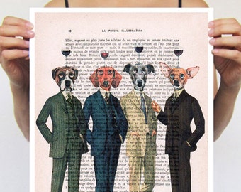Dogs with wineglasses, wineclub, dog poster, dog painting, dog drinking wine, funny dogs, poster 11x16 by Coco de Paris
