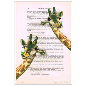 Original Giraffe Print, Illustration Digital Print Mixed Media  Art Poster Acrylic Painting Holiday Decor Drawing Gifts: 2 Giraffes x