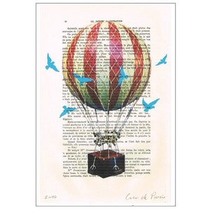 Hot Air Balloon Print,deviant art,pop art,art attack,art deco,wall art,Christmas Gift, Blue and Red, Wall Art,Wall Decor,Gift for men image 1