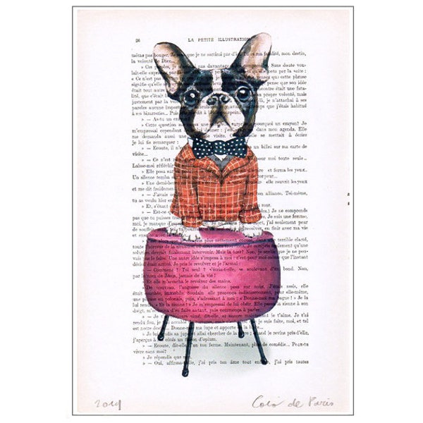 Bouledogue français,  Imprimée d’art, peinture animaux, décoration animaux, cadeau d’art, imprimée vintage, abordable