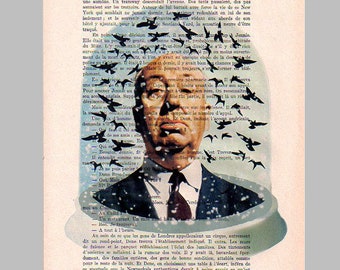 Still Life Digital Print Mixed Media Illustration Print Art Poster Acrylic Painting Drawing Illustration Gift: Hitchcock with birds