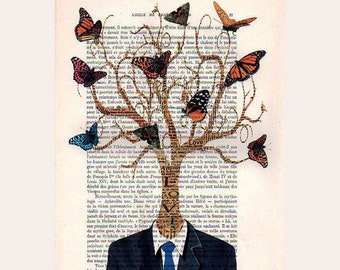 Tree man, tree art print, original frenchie artwork from Coco de Paris