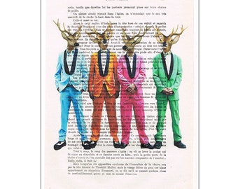 Deers rock and roll, sixties print, deer poster, deer art,original idea for wall decoration or birthday gift.