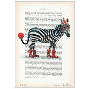 Party Zebra,kerstkado,dieren kunst,kunstdruk dier,kinderkamer decoratie,fantasie kunst,droom kunst,goedkope print