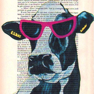 Póster con impresión artística de vaca, arte digital, ilustración original, impresión Giclée, decoración de pared, pintura de animales, arte de pared: Jetset