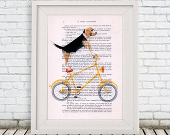 Beagle Print, Beagle Poster, Beagle Illustration Acrylic Painting Animal Portrait  Decor Wall Hanging Wall Art Drawing, Beagle on Bicycle