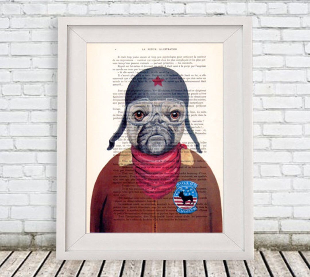Happy French Bulldog Print, Frenchie With Helmet,bulldog Aviator