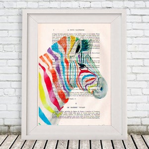 Zebra Print, Rainbow Zebra, Zebra Wall Art, Stripes, Nursery Artwork, Cute Christmas Gift, Merry Everything,Happy Always,Joy Peace and Love image 1