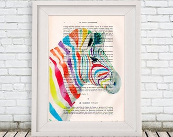 Zebra Print, Rainbow Zebra, Zebra Wall Art, Stripes, Nursery Artwork, Cute Christmas Gift, Merry Everything,Happy Always,Joy Peace and Love