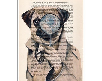 Sherlock Holmes Pug, pug art,pug painting,deviant art,pop art,art attack,art deco,wall art,artist,banksy art,modern art,free shipping