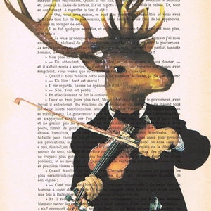 Deer violonist: original illustration wall art wall decor Mixed Media Digital Illustration Print Art Poster Acrylic Painting Drawing image 2