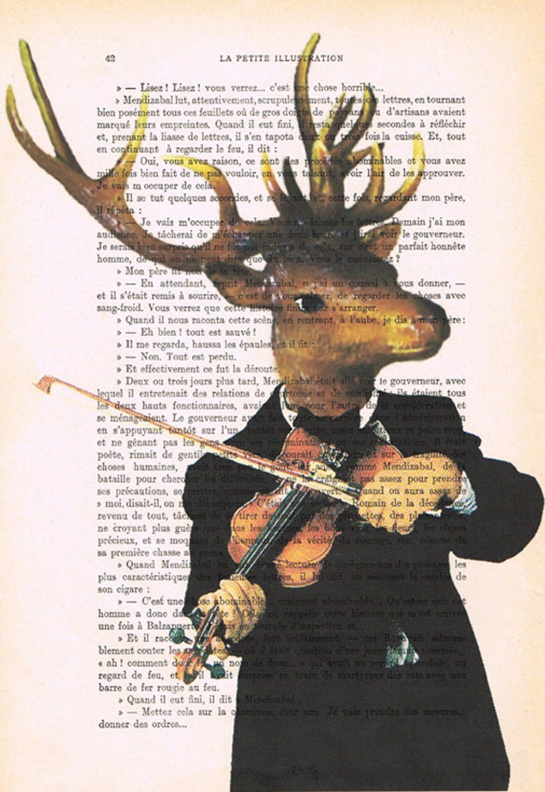 Deer violonist: original illustration wall art wall decor Mixed Media Digital Illustration Print Art Poster Acrylic Painting Drawing image 2