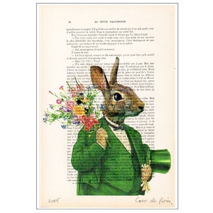 Rabbit in green,Nursery, Rabbit Art Print, Merry Everything,Happy Always,Joy Peace and Love,Rabbit Wall Art, Hare Print, Alice in Wonderland image 2