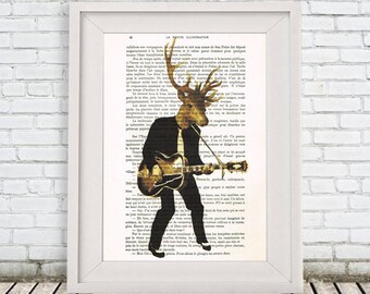 Rocker Deer Print, Antler, Stag, Deer Art, Deer Artwork, Deer Rocker, 8x10, gift for men, black, Wall Art Prints, Wall Decor, Art Print