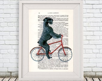 Giant Schnauzer Print, Poster Illustration Acrylic Painting Animal Portrait  Decor Wall Hanging Wall Art Drawing, Dog on Bicycle