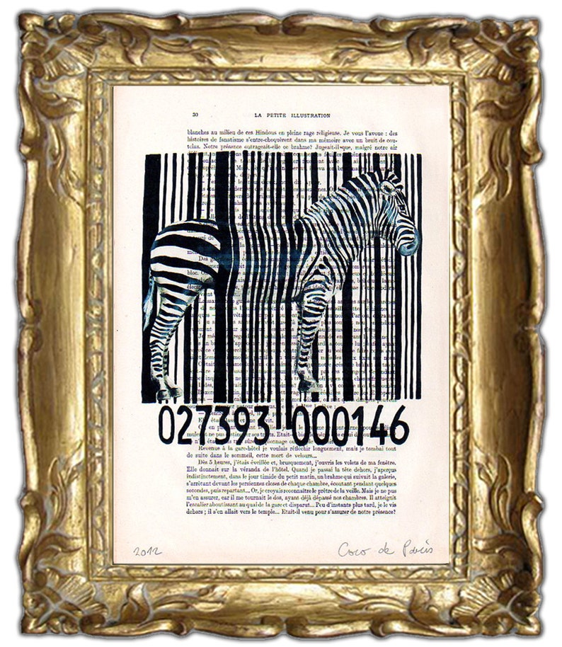 Zebra Print Black and white, barcode Illustration, Giclee Prints Posters Mixed Media Art Acrylic Painting Holiday Decor Gifts Christmas image 3