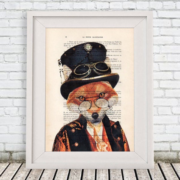 Burlesque Fox Print, Woodlands Decor, Steampunk Animal, Fox with Spectacles, Gift for Men, Wall Art Prints, Fox Wall Art, special Artwork