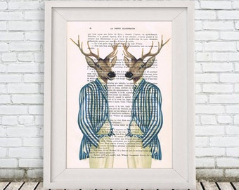 Cool Deer Print, Stripy Stags, Antler, Animal Portrait, Wall hanging, Wall Art Prints, deer illustration, deer painting, Deer Artwork