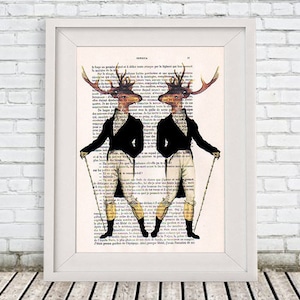 Happy Deer and Chair Art Print - deer print stag print deer decor poster deer home wall decor gift for men Deer art print Wall art