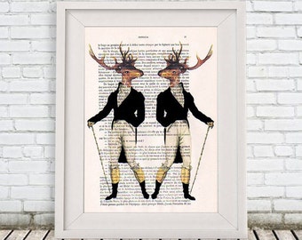 Happy Deer and Chair Art Print - deer print stag print deer decor poster deer home wall decor gift for men Deer art print Wall art
