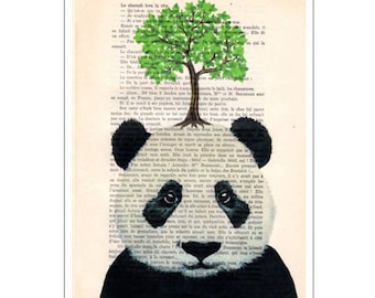 Panda with tree, save the planet, save the earth, original artwork from Coco de Paris for bear lovers, environment art