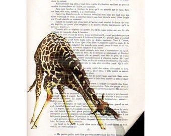 Digital Print Illustration posters Acrylic paintings Drawing Giclee Mixed Media Art: Giraffe turns page