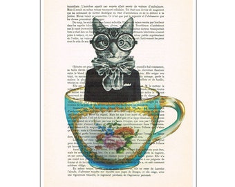 Cat in a cup, kitten in a cup,original cat artwork from Coco de Paris