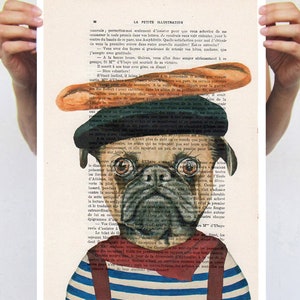 Carlin français avec baguette, Imprimée dart, peinture animaux, décoration animaux, cadeau dart, imprimée vintage, abordable image 2