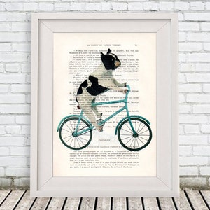 Bulldog on bicycle, frenchie art print, bulldog illustration, frenchie print, boston terrier, frenchie poster, bulldog art, coco de paris image 1