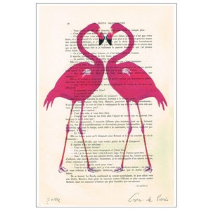Stampa di fenicotteri, arte deviante, pop art, attacco d'arte, art déco, arte murale, farfalla Art Flamingo Artwork, illustrazione di uccello, cuore di fenicottero, amore