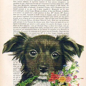 Doggy with flowers, Drawing, Dog Illustration, dog print, dog poster, mixed media, dog painting, wall hanging, Valentines, Christmas gift image 3