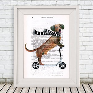 Funny Dog Print, Doggy Room Decor,Art Poster,Dog on scooter,Digital Artwork, Black and White, Wall Art Prints, Dog Decor, Doggy Artwork