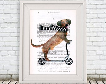 Funny Dog Print, Doggy Room Decor,Art Poster,Dog on scooter,Digital Artwork, Black and White, Wall Art Prints, Dog Decor, Doggy Artwork