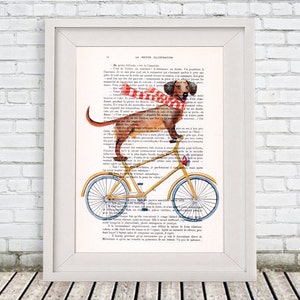Doggy Print, Cycling Dog, Poster IllustrationMerry Everything,Happy Always,Joy Peace and Love, Wall Hanging Wall Art Drawing, Dog on Bicycle