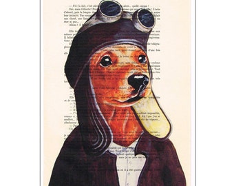 Acrylic painted protraits Illustration Original Prints Drawing Giclee Posters Mixed Media Art: Pilot Daschund