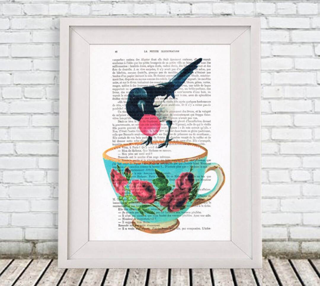 Bird Print Bird on Teacup Digital Illustration Bird With - Etsy