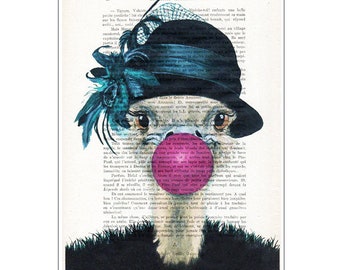 Bubblegum Ostrich printed on real vintage paper from around 1900, an original birthday present or just for to decorate your house