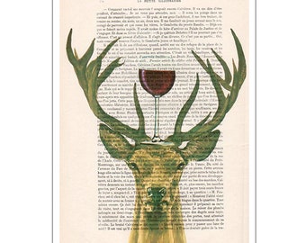 Deer with wineglass,original deer artwork from Coco de Paris