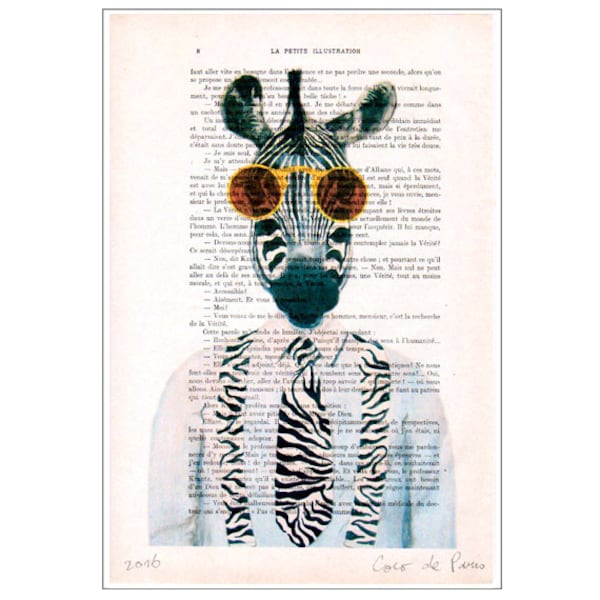 Zèbre avec lunettes de soleil,  Imprimée d’art, peinture animaux, décoration animaux, cadeau d’art, imprimée vintage, abordable