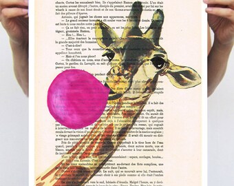 Wall Art Art Giclee Print Acrylic Painting Illustration wall, coco,  decor Wall Hanging print painting POSTER 11x16: Giraffe with bubblegum