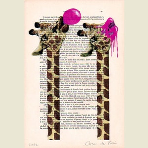 Giraffe Acrylic Painting, Bubblegum Giraffe, Print and Painting, Pink, Giraffe Decor, Wall Hanging, Colorfull Wall Art, Coco de Paris Art image 2
