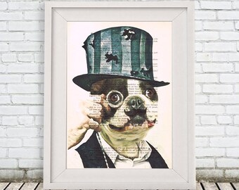 Steampunk French Bulldog Print Drawing Illustration Digital Print Mixed Media  Art Poster Acrylic Painting Holiday Decor Drawing frenchie