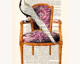 Bird on armchair Painting Prints posters Acrylic paintings Illustration Original Drawing Giclee Mixed Media Art digital typography