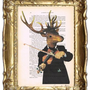 Deer violonist: original illustration wall art wall decor Mixed Media Digital Illustration Print Art Poster Acrylic Painting Drawing image 3