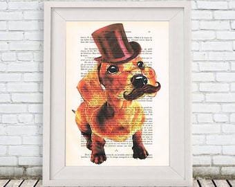 Traditional Daschund Print, Animal painting Mixed Media Wall art wall hanging Digital Print Illustration Print Acrylic Drawing Illustration