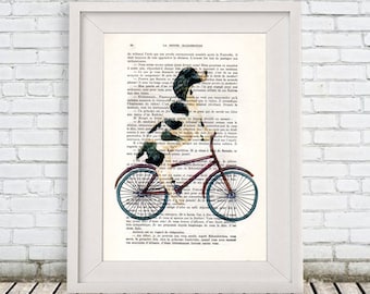 English Springer Print, Poster Illustration Acrylic Painting Animal Portrait  Decor Wall Hanging Wall Art Drawing, Dog on Bicycle