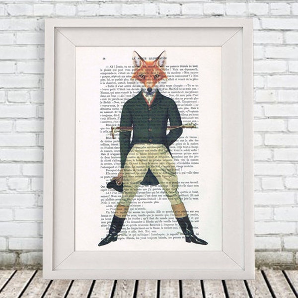 Fox Print Horse Rider Poster Art Print Illustration Acrylic Painting Animal Painting Wall Decor Wall hanging Christmas gift fox painting