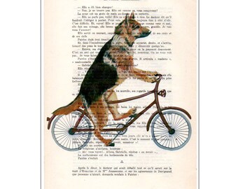 German shepherd on bicycle,cycling dog,christmas dog gift,human animal,animal design,affortable art,free shipping,discount gift, promo print